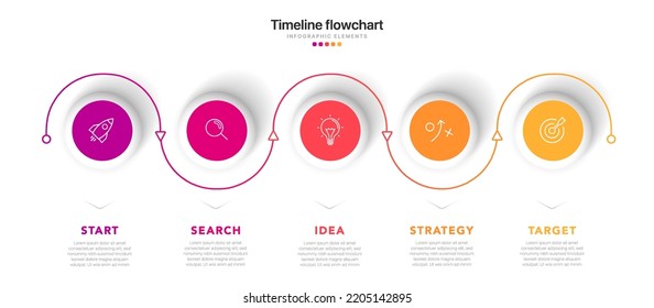 Timeline infographic design with 5 options or steps. Infographics for business concept. Can be used for presentations workflow layout, banner, process, diagram, flow chart, info graph, annual report.