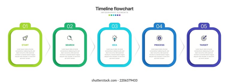 Timeline infographic design with 5 options or steps. Infographics for business concept. Can be used for presentations workflow layout, banner, process, diagram, flow chart, info graph, annual report.