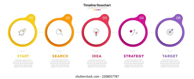 Timeline infographic design with 5 options or steps. Infographics for business concept. Can be used for presentations workflow layout, banner, process, diagram, flow chart, info graph, annual report.