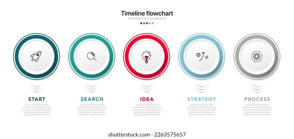 Timeline infographic design with 5 options or steps. Infographics for business concept. Can be used for presentations workflow layout, banner, process, diagram, flow chart, info graph, annual report.