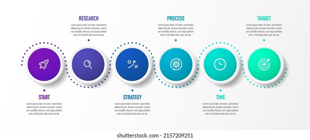 Timeline infographic design with 6 options or steps. Infographics for business concept. Can be used for presentations workflow layout, banner, process, diagram, flow chart, info graph, annual report.