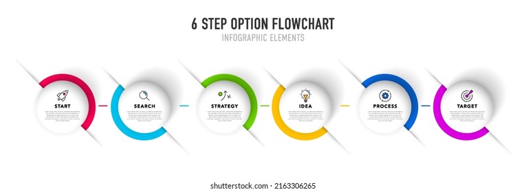 Timeline infographic design with 6 options or steps. Infographics for business concept. Can be used for presentations workflow layout, banner, process, diagram, flow chart, info graph, annual report.