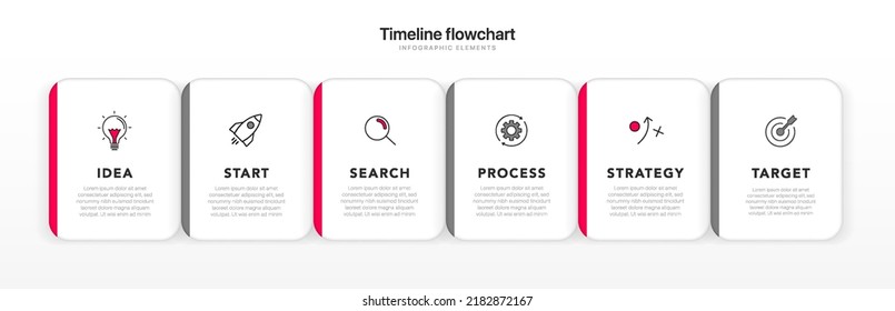 Timeline infographic design with 6 options or steps. Infographics for business concept. Can be used for presentations workflow layout, banner, process, diagram, flow chart, info graph, annual report.