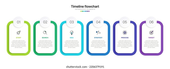 Timeline infographic design with 6 options or steps. Infographics for business concept. Can be used for presentations workflow layout, banner, process, diagram, flow chart, info graph, annual report.