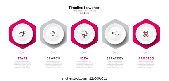 Timeline infographic design with 6 options or steps. Infographics for business concept. Can be used for presentations workflow layout, banner, process, diagram, flow chart, info graph, annual report.