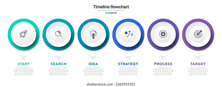 Timeline infographic design with 6 options or steps. Infographics for business concept. Can be used for presentations workflow layout, banner, process, diagram, flow chart, info graph, annual report.