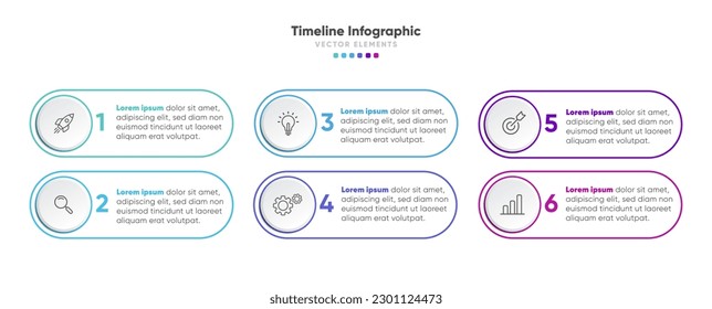 Timeline infographic design with 6 options or steps. Infographics for business concept. Can be used for presentations workflow layout, banner, process, diagram, flow chart, info graph, annual report.