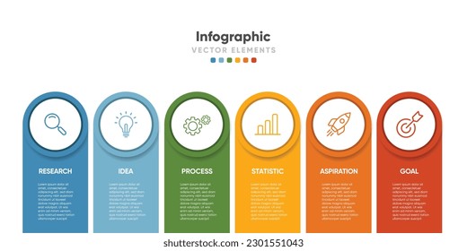 Timeline infographic design with 6 options or steps. Infographics for business concept. Can be used for presentations workflow layout, banner, process, diagram, flow chart, info graph, annual report.