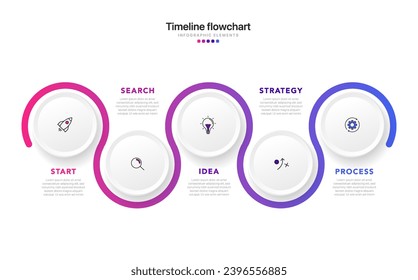 Diseño infográfico de línea de tiempo con 6 opciones o pasos. Infografía para el concepto de negocio. Se puede utilizar para presentaciones diseño de flujo de trabajo, banner, proceso, diagrama, diagrama de flujo, gráfico de información, informe anual.