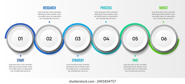 Timeline infographic design with 6 options or steps. Infographics for business concept. Can be used for presentations workflow layout, banner, process