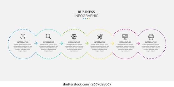 Timeline infographic design with 6 options or steps. Infographics for business concept. Can be used for presentations workflow layout, banner, process, diagram, flow chart, info graph, annual report.