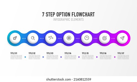 Diseño infográfico de línea de tiempo con 7 opciones o pasos. Infografía para el concepto de negocio. Se puede utilizar para presentaciones diseño de flujo de trabajo, banner, proceso, diagrama, diagrama de flujo, gráfico de información, informe anual.