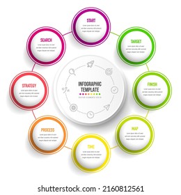 Timeline infographic design with 8 options or steps. Infographics for business concept. Can be used for presentations workflow layout, banner, process, diagram, flow chart, info graph, annual report.