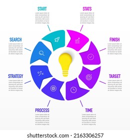 Timeline infographic design with 8 options or steps. Infographics for business concept. Can be used for presentations workflow layout, banner, process, diagram, flow chart, info graph, annual report.
