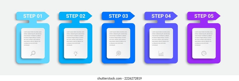 timeline infographic design with up arrow shape. 5 options or steps for business concept
