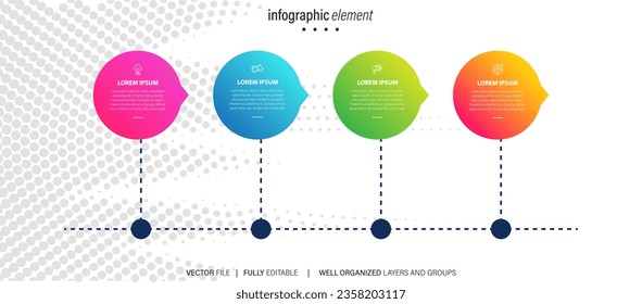 Timeline infographic design with circle for business template. Vector 4 steps.
