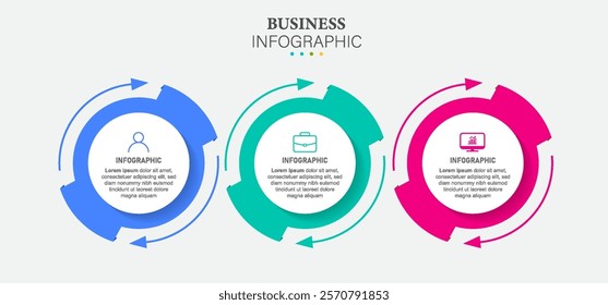 Timeline infographic design with circle for business template. Vector 3 steps.