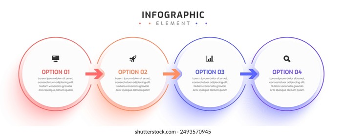 Diseño Infográfico de Línea de Tiempo con Etiqueta Círculo, Icono y Opción 4. Adecuado para flujo de trabajo, diagrama, gráfico, presentación