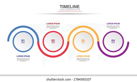 Opciones de círculo de diseño de infografía de línea de tiempo. Concepto de negocio con 4 pasos. Se puede utilizar para diseño de flujo de trabajo, diagrama, informe anual, diseño web. Plantilla de negocio de vectores para presentación.