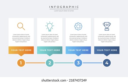 Diseño infográfico de la línea de tiempo. Pasos infográficos coloridos con cuadros de texto. Concepto de negocio con 4 pasos.