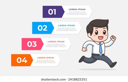 Diseño infográfico de la línea de tiempo. Pasos infográficos coloridos con cuadros de texto. Concepto de negocio con 4 pasos.