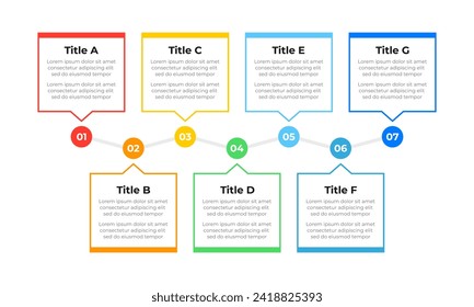 Timeline infographic design. Colourful infographic steps with text boxes