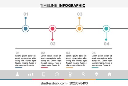 Timeline Infographic design with colours, text and icons