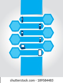 Timeline Infographic design content background.  With set of Mobile Icons. Vector design template. 