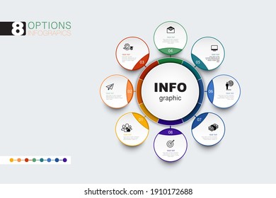 Timeline infographic design, diagram icon, template for business concept, presentation, web design, 8 options. Can be used to create business projects, annual reports, the Internet. SEO, sign, vector