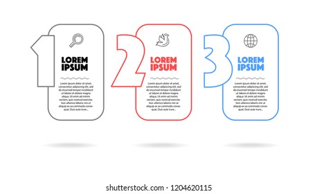 Timeline infographic design element and number options three steps with text and icon