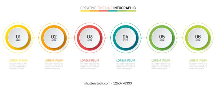 Timeline infographic design element and number options. Business concept with 6 steps or processes. Vector business template for brochure. Can be used for workflow layout, annual report, web design.