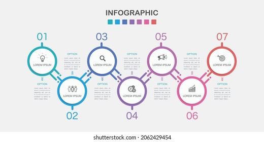 Timeline infographic design element and number 7 options