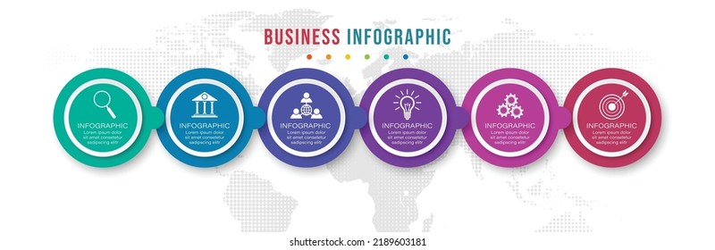 Timeline infographic design element and number options. Business concept with 6 steps. Can be used for workflow layout, diagram, Vector business template for presentation.