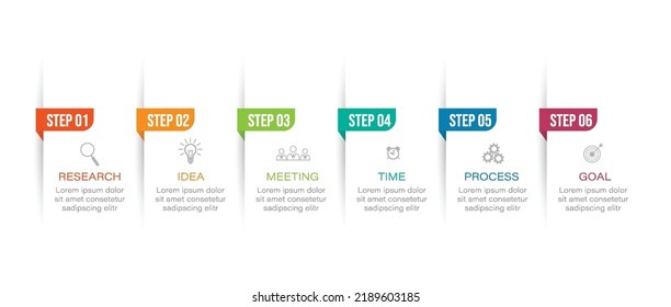Timeline infographic design element and number options. Business concept with 6 steps. Can be used for workflow layout, diagram, Vector business template for presentation.