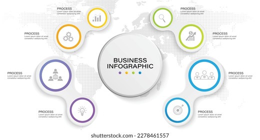 Zeitstrahl-Infografik-Design-Element und Zahlenoptionen. Geschäftskonzept mit 8 Schritten. Kann für das Workflow-Layout, Diagramm, Vektorgeschäftsvorlage für die Präsentation verwendet werden.
