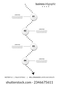 Timeline infographic design element and number options. Business concept with 4 steps. Can be used for workflow layout, diagram, annual report, web design. Vector business template for presentation.
