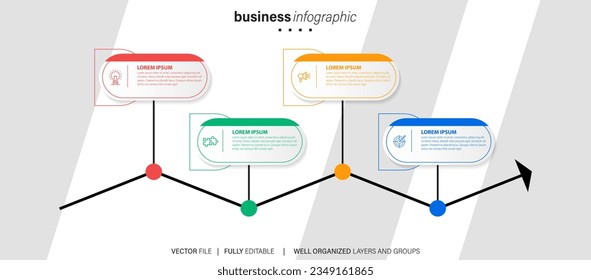 Timeline infographic design element and number options. Business concept with 4 steps. Can be used for workflow layout, diagram, annual report, web design. Vector business template for presentation.
