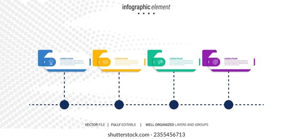 Timeline infographic design element and number options. Business concept with 4 steps. Can be used for workflow layout, diagram, annual report, web design. Vector business template for presentation.
