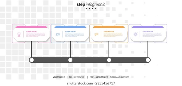Timeline infographic design element and number options. Business concept with 4 steps. Can be used for workflow layout, diagram, annual report, web design. Vector business template for presentation.
