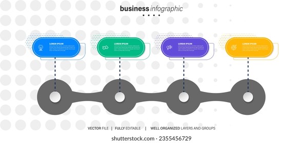Timeline infographic design element and number options. Business concept with 4 steps. Can be used for workflow layout, diagram, annual report, web design. Vector business template for presentation.
