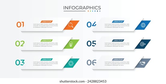 Elemento de diseño de infografía de línea de tiempo y opciones numéricas. Concepto de negocio con 6 pasos.