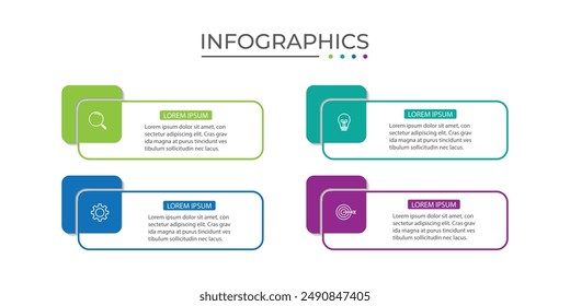 Elemento de diseño de infografía de línea de tiempo y opciones numéricas. Concepto de negocio con 4 pasos.