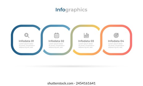 Timeline infographic design elements with modern squares template featuring marketing icons for 4 options or steps. Vector illustration.