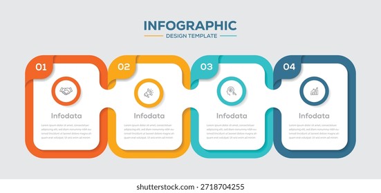 Elementos de diseño de infografía de línea de tiempo con Plantilla de rectángulo moderno con iconos de marketing. Concepto de negocio con 4 opciones. Ilustración vectorial.
