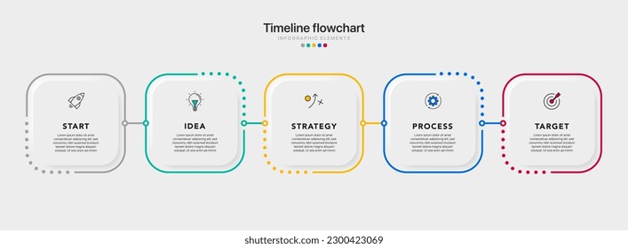 Diseño infográfico de línea de tiempo con opciones o pasos. Infografía para el concepto de negocio. Se puede utilizar para presentaciones diseño de flujo de trabajo, banner, proceso, diagrama, diagrama de flujo, gráfico de información, informe anual.