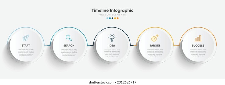 Zeitstrahl-Infografik-Design mit Optionen oder Schritten. Infografiken für das Geschäftskonzept. Kann für Präsentationen Workflow-Layout, Banner, Prozess, Diagramm, Flussdiagramm, Infografik, Jahresbericht verwendet werden.