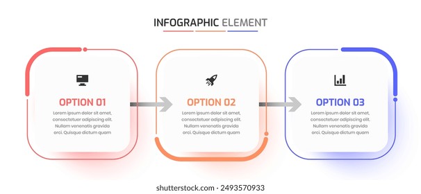 Timeline Infographic Design with Square Label, Icon and 3 Option. Suitable for Workflow, Diagram, Chart, Presentation