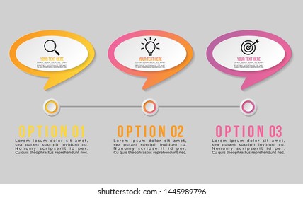 Timeline Infographic Design Template with 3 Options Steps. Start to goal line process. Used for info graph, presentations, process, diagrams, annual reports, workflow layout. Vector Illustration