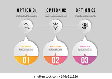 Timeline Infographic Design Template with 3 Options Steps. Start to goal line process. Used for info graph, presentations, process, diagrams, annual reports, workflow layout. Vector Illustration
