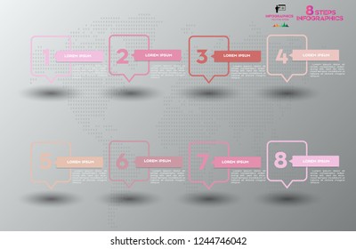 Timeline Infographic design template with 8 options or steps. Can be used for process diagram, presentations, workflow layout, banner, flow chart, info graph.EPS 10.